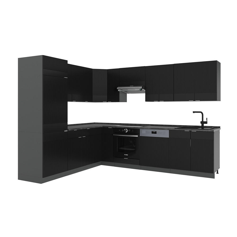 ECKKÜCHE Fame-Line, Schwarz gestreift/Anthrazit, 227 x 287 cm, AP Anthrazit - Anthrazit/Schwarz, Holzwerkstoff (287/81.6/60cm) - Vicco