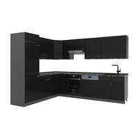 ECKKÜCHE Fame-Line, Schwarz gestreift/Anthrazit, 227 x 287 cm, AP Anthrazit - Anthrazit/Schwarz, Holzwerkstoff (287/81.6/60cm) - Vicco