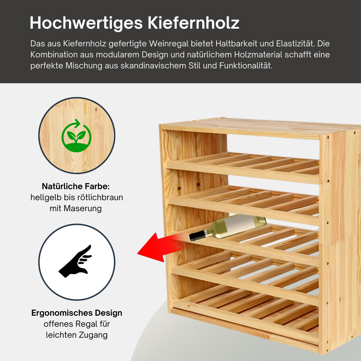 WEINREGAL Vincellar Mod 60x60x30 cm Standard Modul Für 30 Flaschen Massives Kiefernholz Natur - Naturfarben, Holz (60/60/30cm) - PROREGAL
