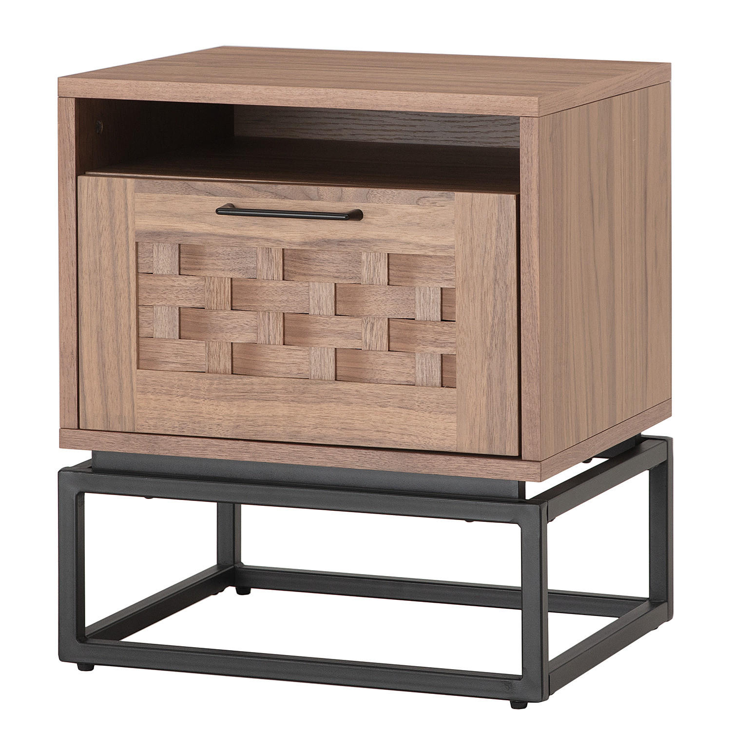 NACHTKOMMODE - Holzwerkstoff / Metall - Schwarz/Braun, Holzwerkstoff/Metall (48/55/40cm) - home24