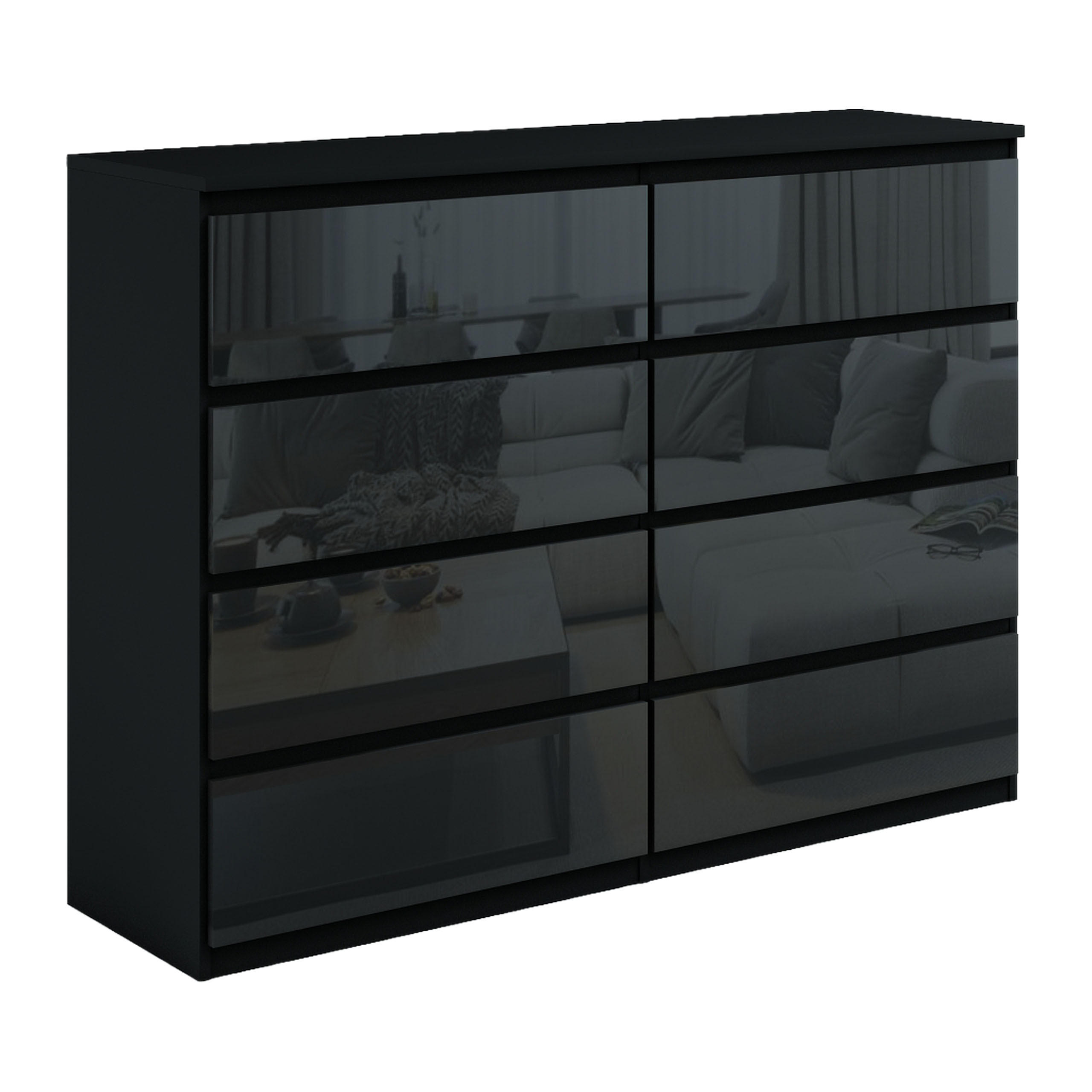 KOMMODE NUDO 120/101,5/39cm mit 8 Schubladen Türen Schwarz - Schwarz Hochglanz/Schwarz, Holzwerkstoff (120/101.5/39cm) - MASSENO