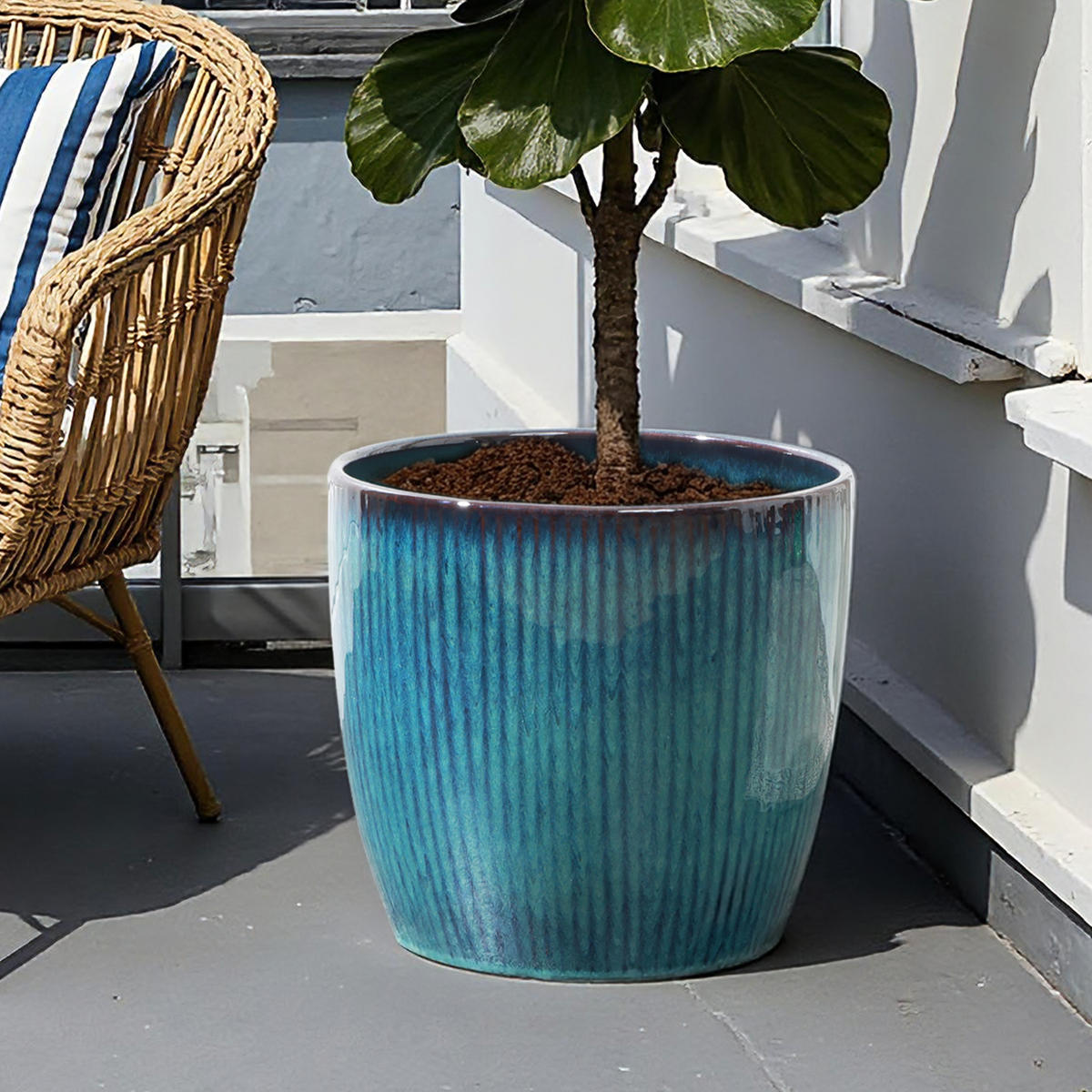 BLAUER Keramik-Blumentopf, Durchmesser 30 cm, Höhe 28 cm - Blau, Keramik (29cm) - Hometopia