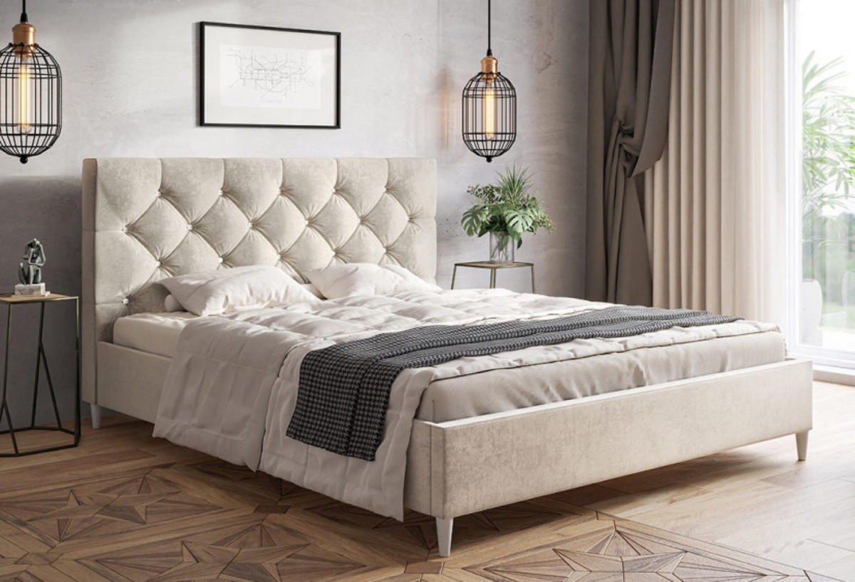 BETT Beige LUXO 6 Gepolstert Auf Hohen Beinen 180x200 cm - Beige, Textil (180/200cm) - Sepro Meble