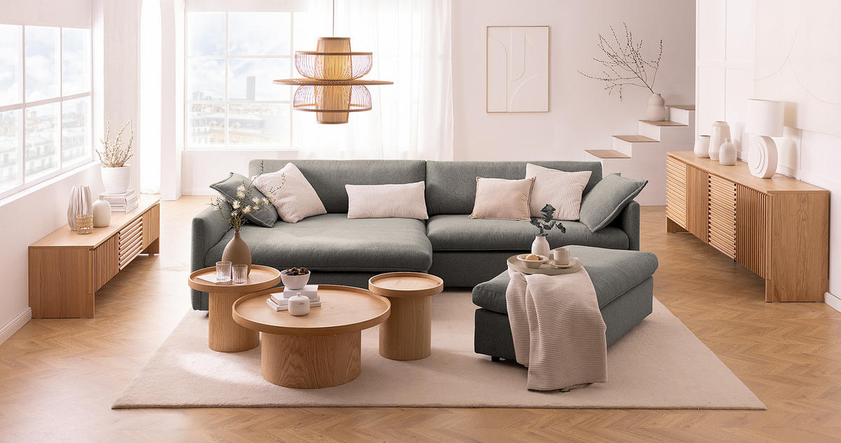 POLSTERHOCKER - Schwarz/Grau, Kunststoff/Textil (131/44/61cm) - home24