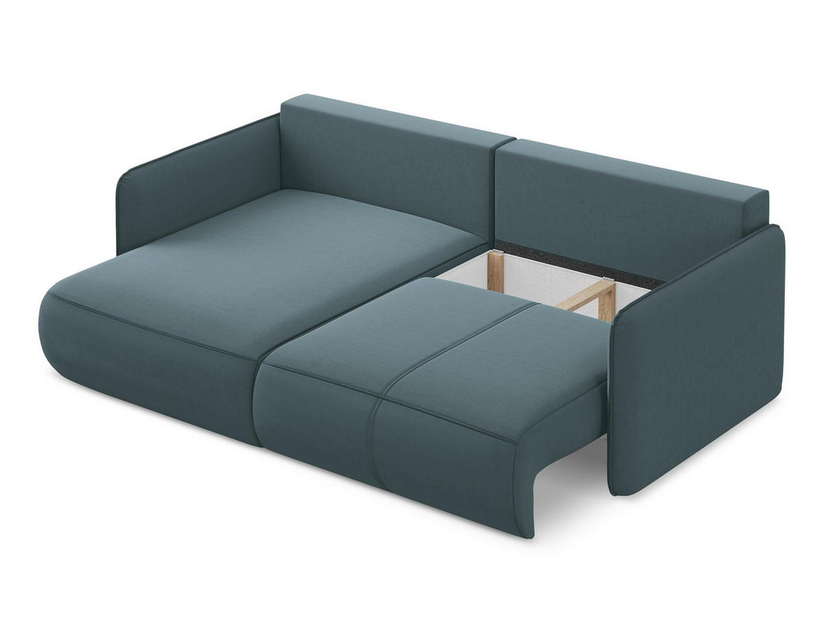 ECKSOFA mit Schlaffunktion Samt Stoff Blau - Blau/Petrol, Kunststoff/Textil (148/207cm) - Makamii