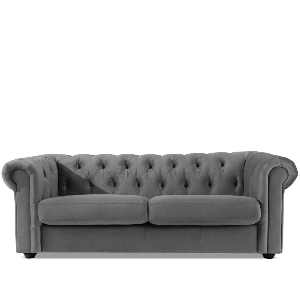 3-SITZER-SOFA GRAVO Chesterfield, Velours - Wengefarben/Grau, Leder/Holz (202/72/95cm) - KONSIMO®