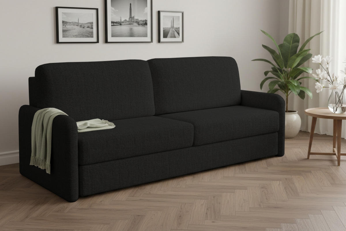 2-SITZER SOFA BIANCO 215 cm breit in Stoff Schwarz - Schwarz, Holzwerkstoff/Textil (215/90/92cm) - Deine Möbel 24