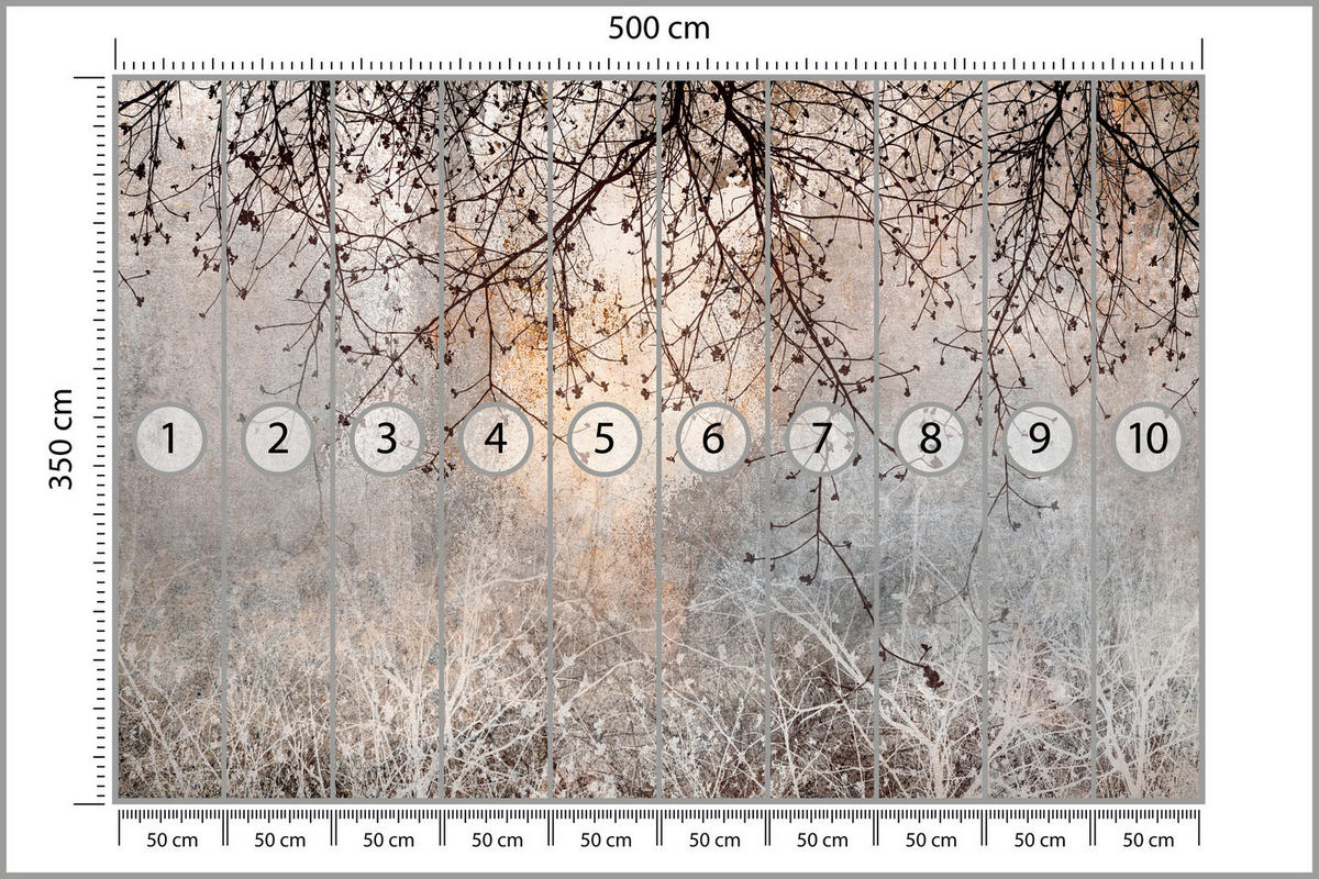 FOTOTAPETA Vetvy Betón Rastliny Abstrakcia 500 x 350 cm - oranžová/hnedá, papier (500/350cm) - Muralo