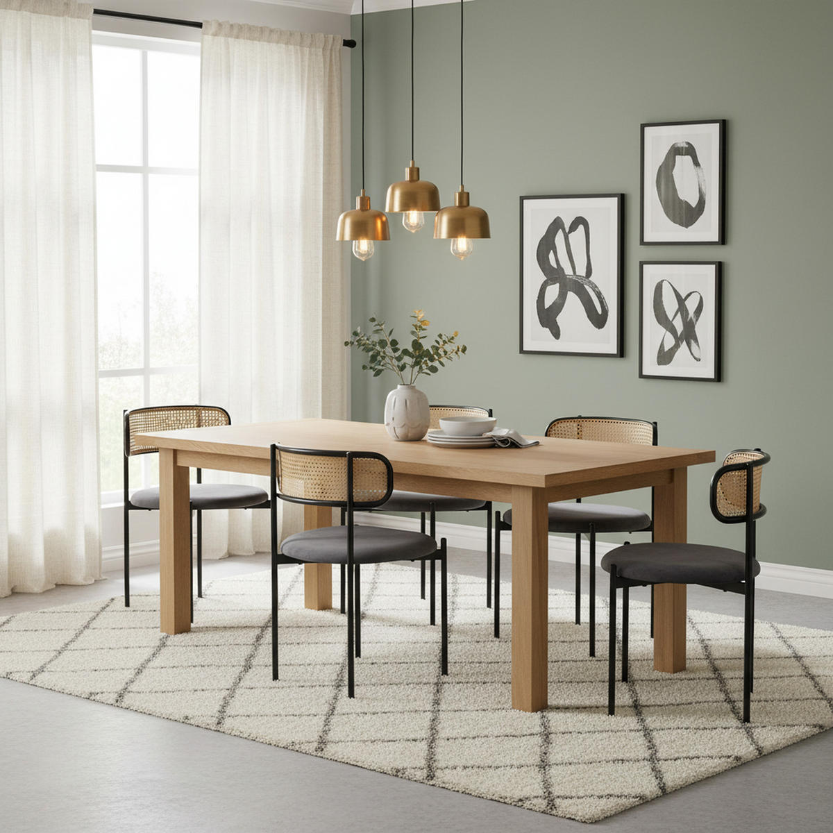 ESSZIMMERSTUHL 2er-Set Samt, Rattan-Rückenlehne, Metallbeine, Modern, Ergonomisch, Grau - Grau, Naturmaterialien/Textil (51/75/55cm) - Urban Meuble