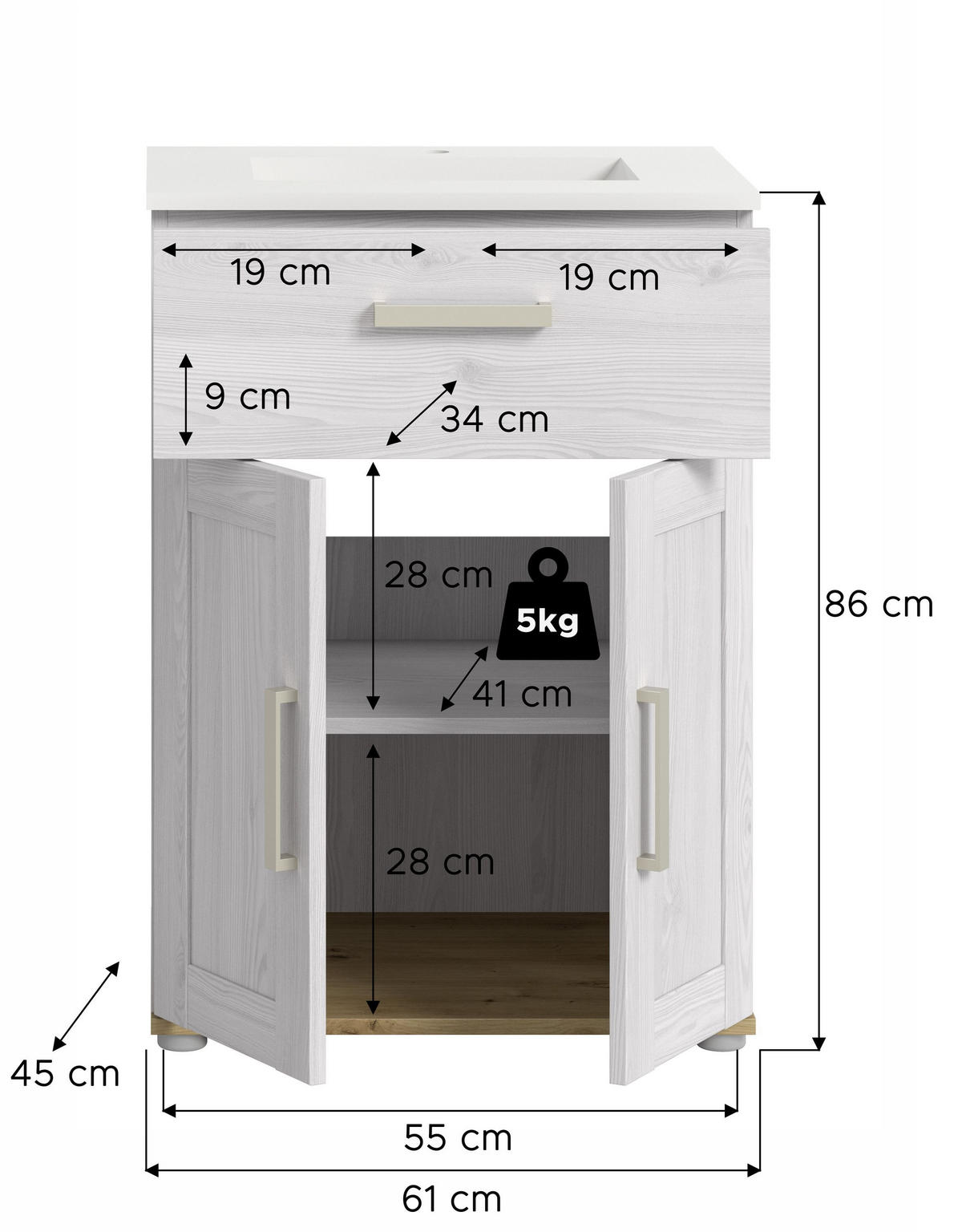 WASCHTISCH inkl. Waschbecken VERONA (B/H/T: ca. 60/82/46 cm) in Sibiu Lärche Nachbildung/Sibiu Lärche Nachbildung - Lärchefarben, Holzwerkstoff (60/82/46cm) - Homes & Jones