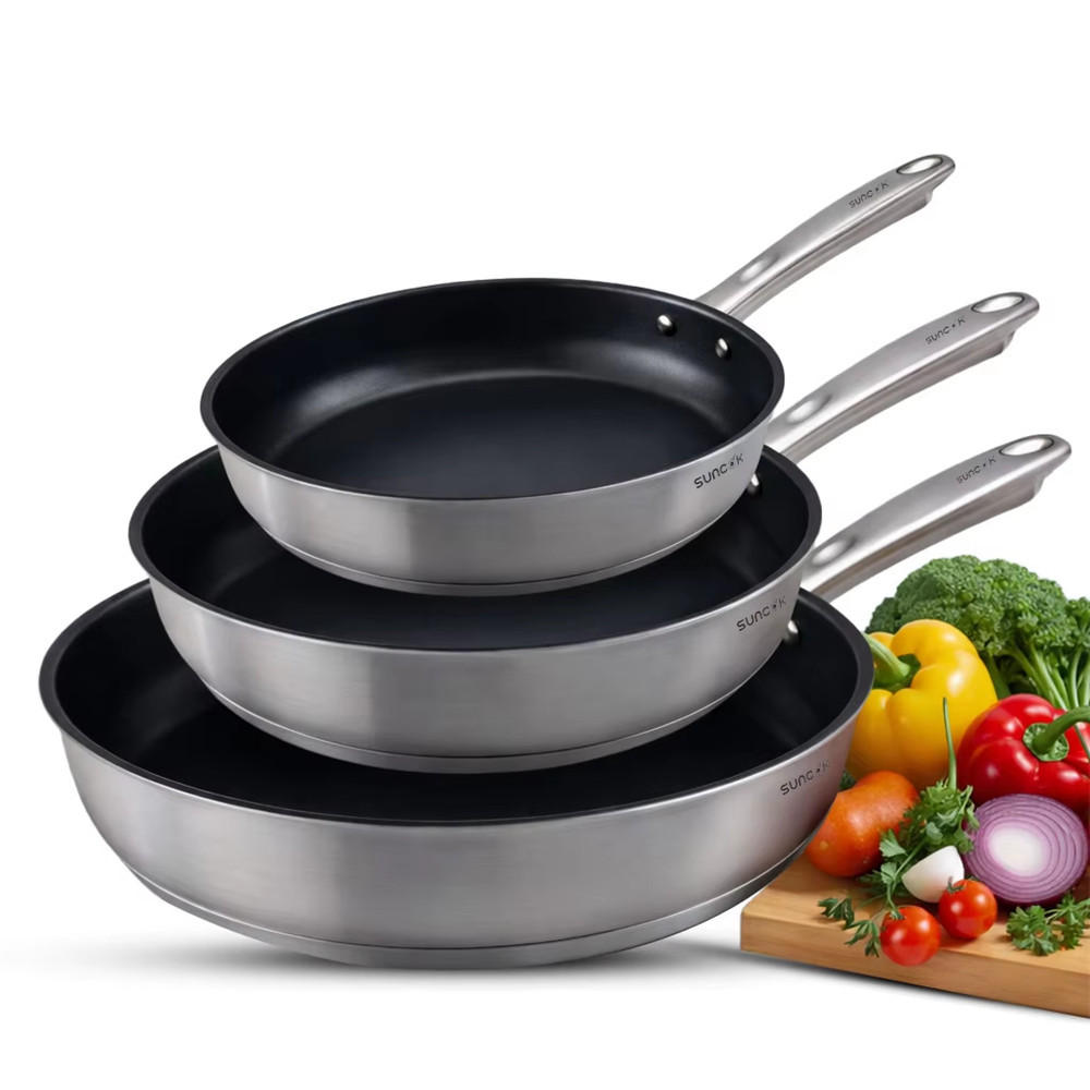 BRATPFANNENSET 3-teilig Induktion Antihaft Edelstahl 20/24/28 cm - Silberfarben, Metall - Kaket