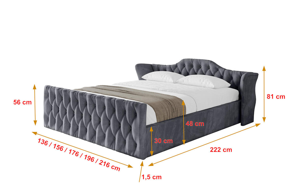 POLSTERBETT mit Bettkasten, Fußteil und Lattenrost, Boxbett ohne Matratze - ZORAN-Z-V1 180x200 Dunkelgrau - Dunkelgrau, Holzwerkstoff/Textil (180/200cm) - ALTDECOR