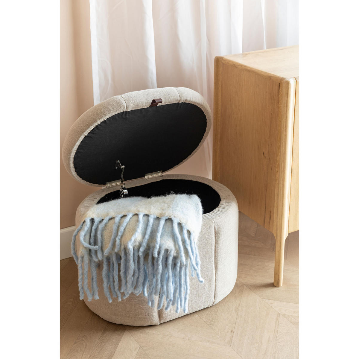 BANK Puffy mit Stauraum Beige M - Beige, Kunststoff (60/44/44cm) - Zuiver