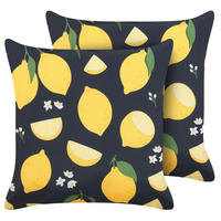 DEKOKISSEN 2er-Set Schwarz 45/45 cm Orchid - Schwarz, Textil (45/45cm) - Beliani