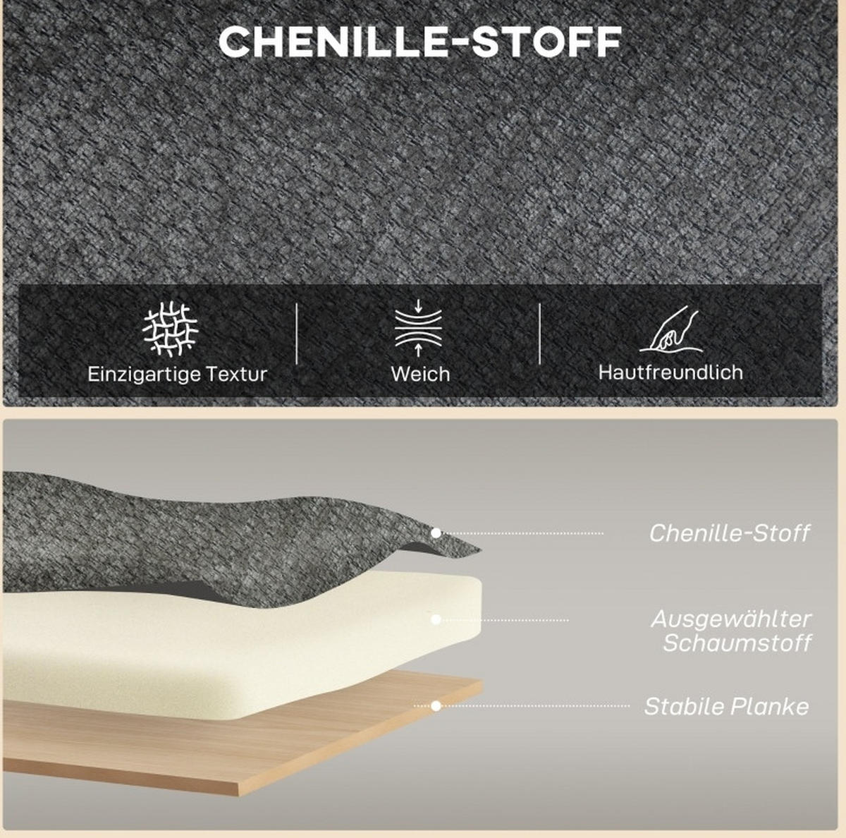 2-SITZER-SOFA aus Kautschukholz 117x65x78,5 cm in Grau mit Chenille-Bezug - Grau, Textil (65/78.5/117cm) - Modfu