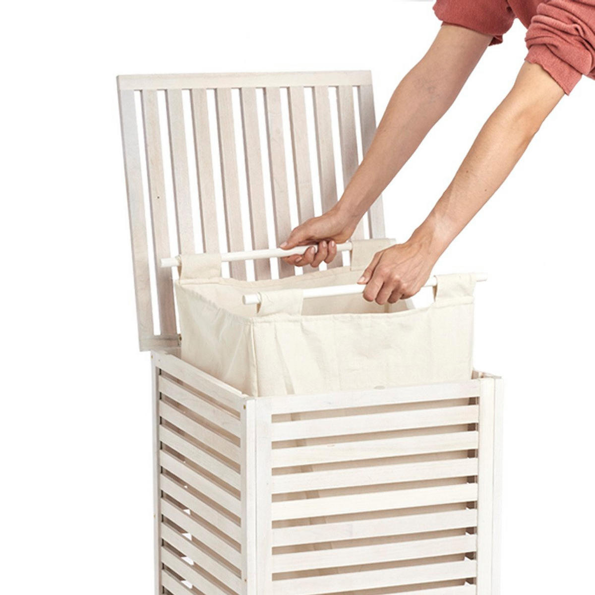 WÄSCHEKORB aus Holz 45/45/65,5 cm - Weiß, Holz (45/65.5/45cm) - ZELLER