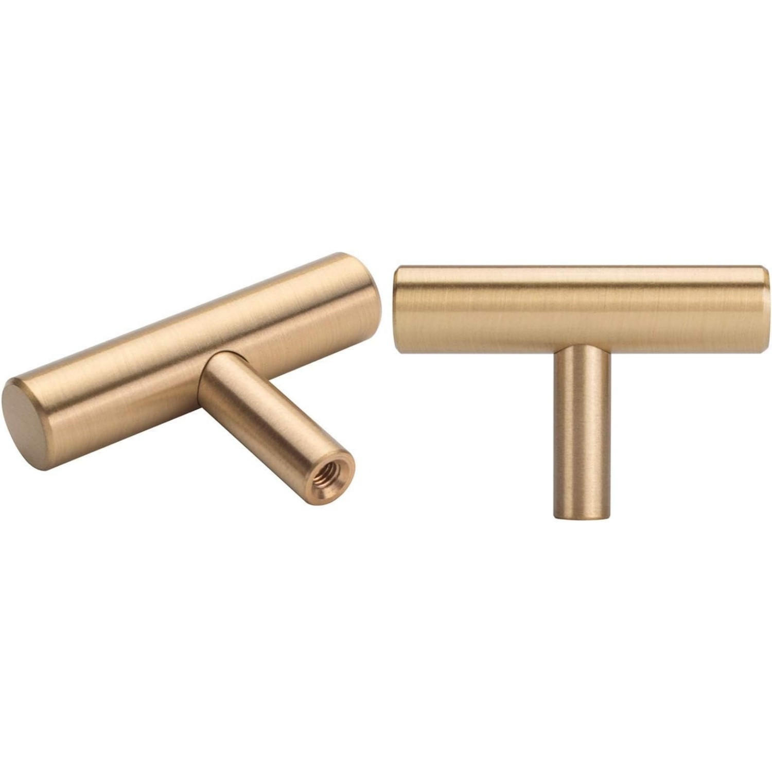 SCHRANKKNOPF Gold T-Form 10er-Set Messing - Multicolor, Textil (2.5/2.5/2cm)