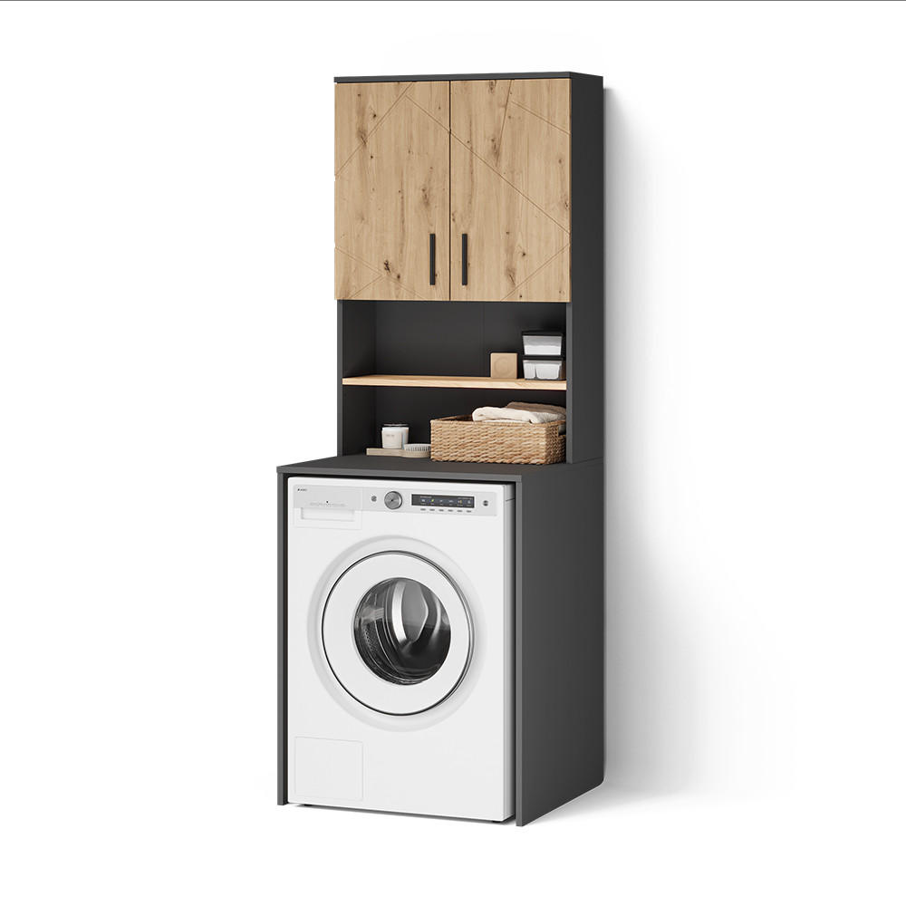 WASCHMASCHINENSCHRANK-SET Ronco, Anthrazit/Artisan-Eiche, 68 x 88.5 cm 2-teilig - Anthrazit/Eiche Artisan, Holzwerkstoff (68/88.5/60.1cm) - Livinity®