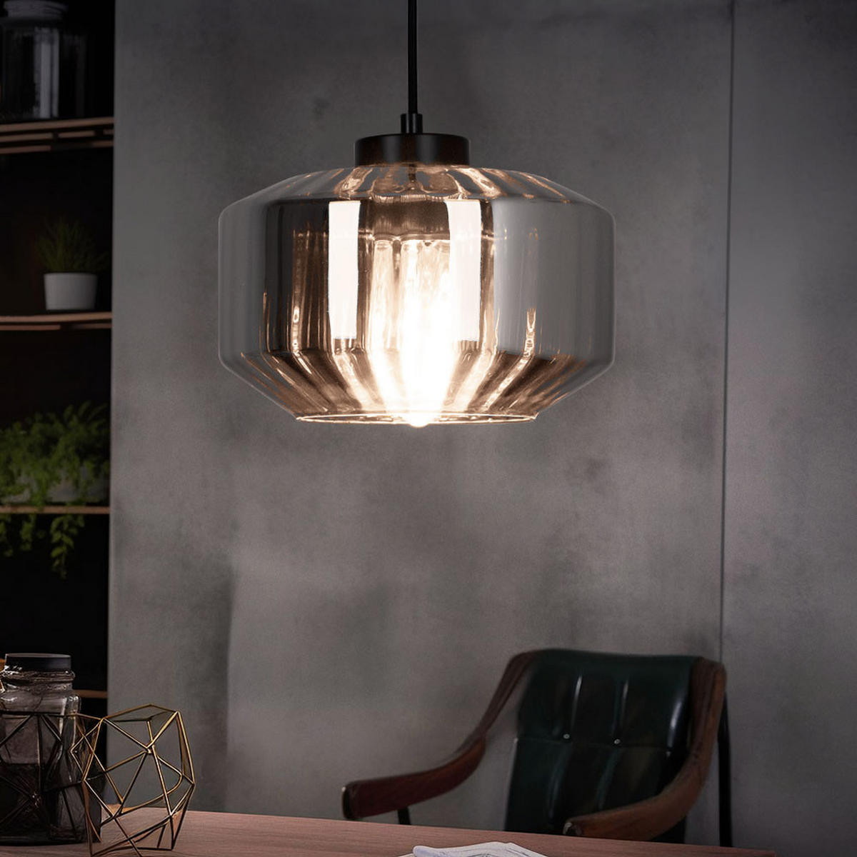 HÄNGELEUCHTE Metall Glas Schwarz - Schwarz, Glas (24/24/120cm) - Globo Lighting