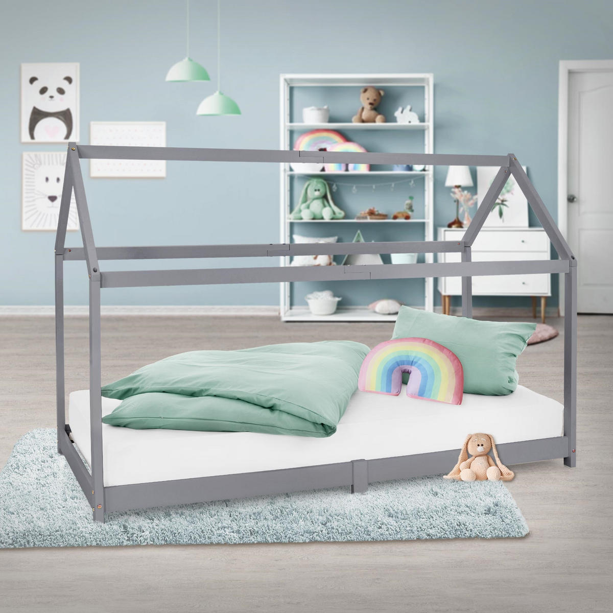 KINDERBETT mit Dach 90x200 cm Hellgrau - Hellgrau, Holz (90/200cm) - ML-DESIGN