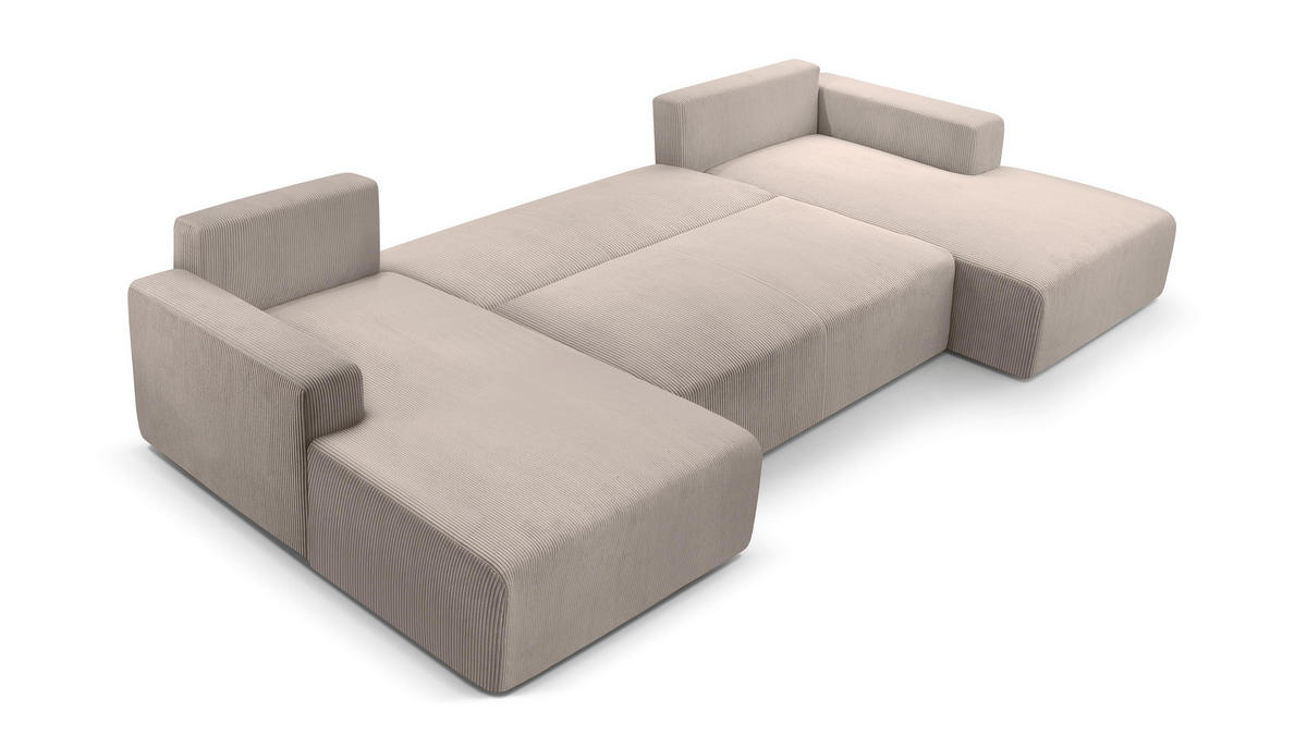 WOHNLANDSCHAFT Catea Beige 364/145/85 cm mit Schlaffunktion - Beige/Schwarz, Kunststoff/Textil (364/84/145cm) - AX Living