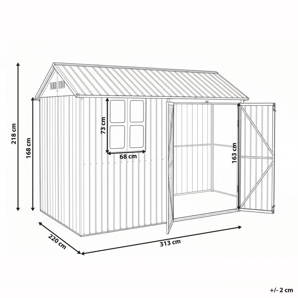CASĂ PENTRU UNELTE 313 cm 220 cm maro Nocciano - maro/gri închis, metal (313/218/220cm) - Beliani