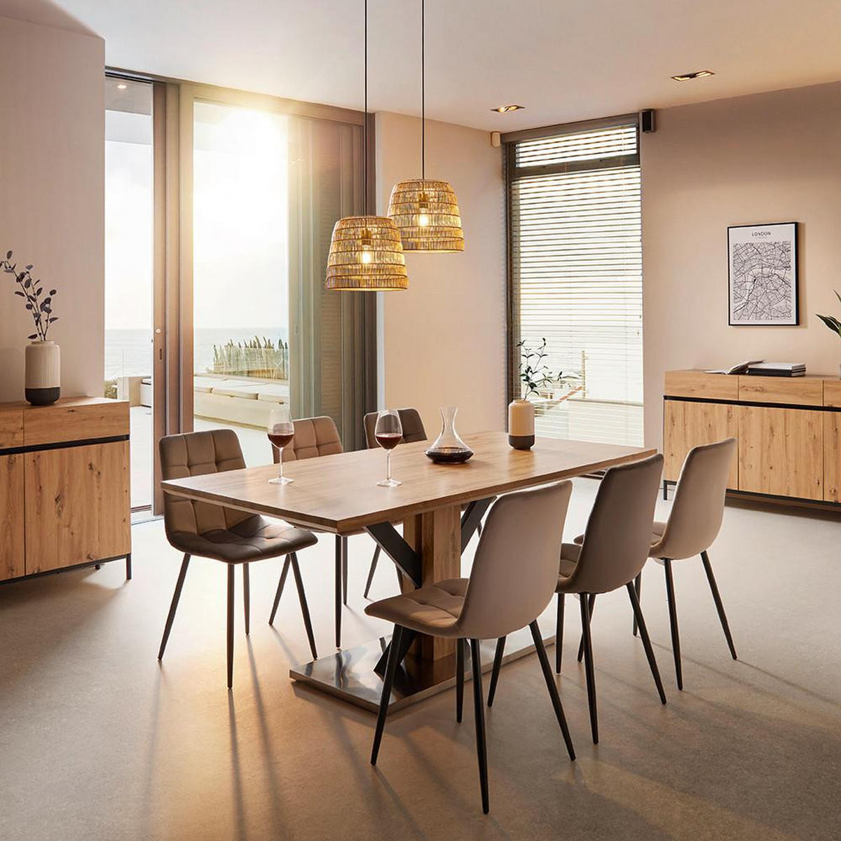 STUHL Ria Taupe Samt Gepolstert - Taupe, Holz (43.5/87/54cm) - Bessagi Home