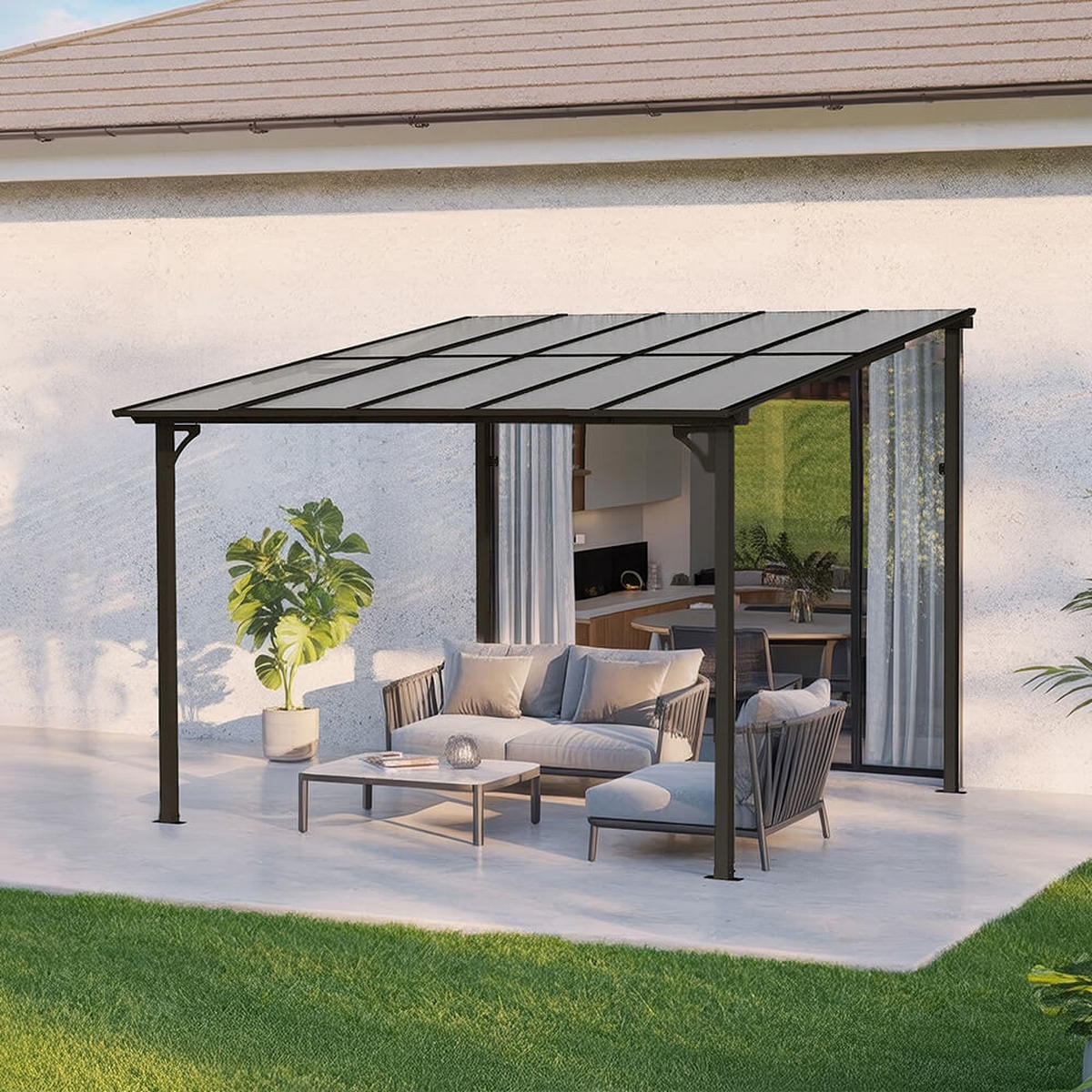 TERRASSENÜBERDACHUNG ECO - Anthrazit, 300 x 300 cm - Anthrazit, Glas/Metall (300/300cm) - Home Deluxe