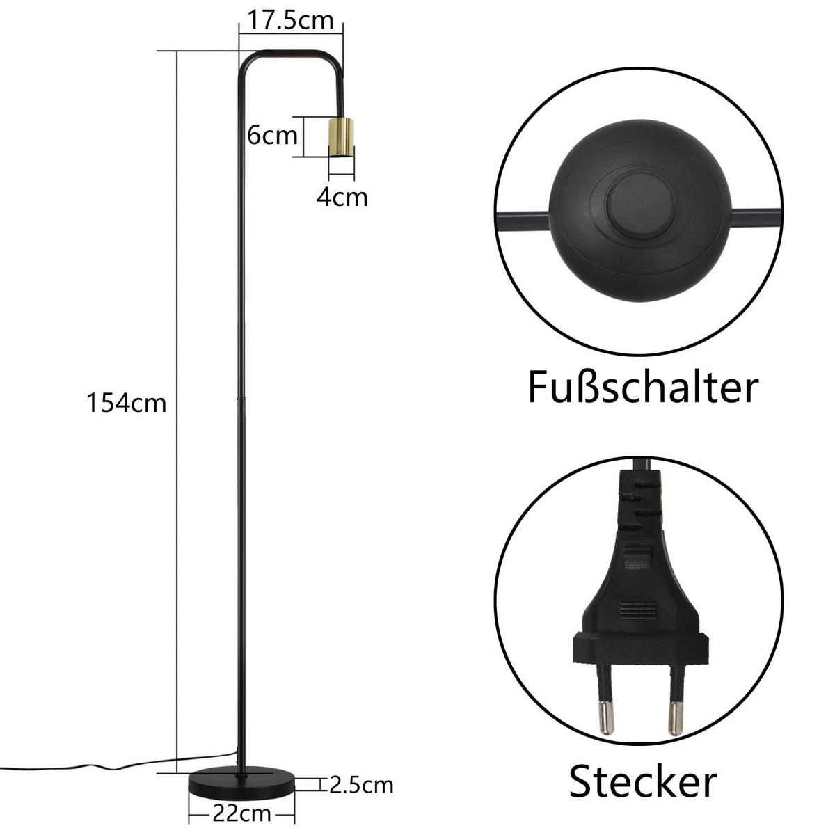 STEHLAMPE Vyxqa 28.5/22.0/157.0 cm - Schwarz, Metall (28.5/22/157cm) - ZMH