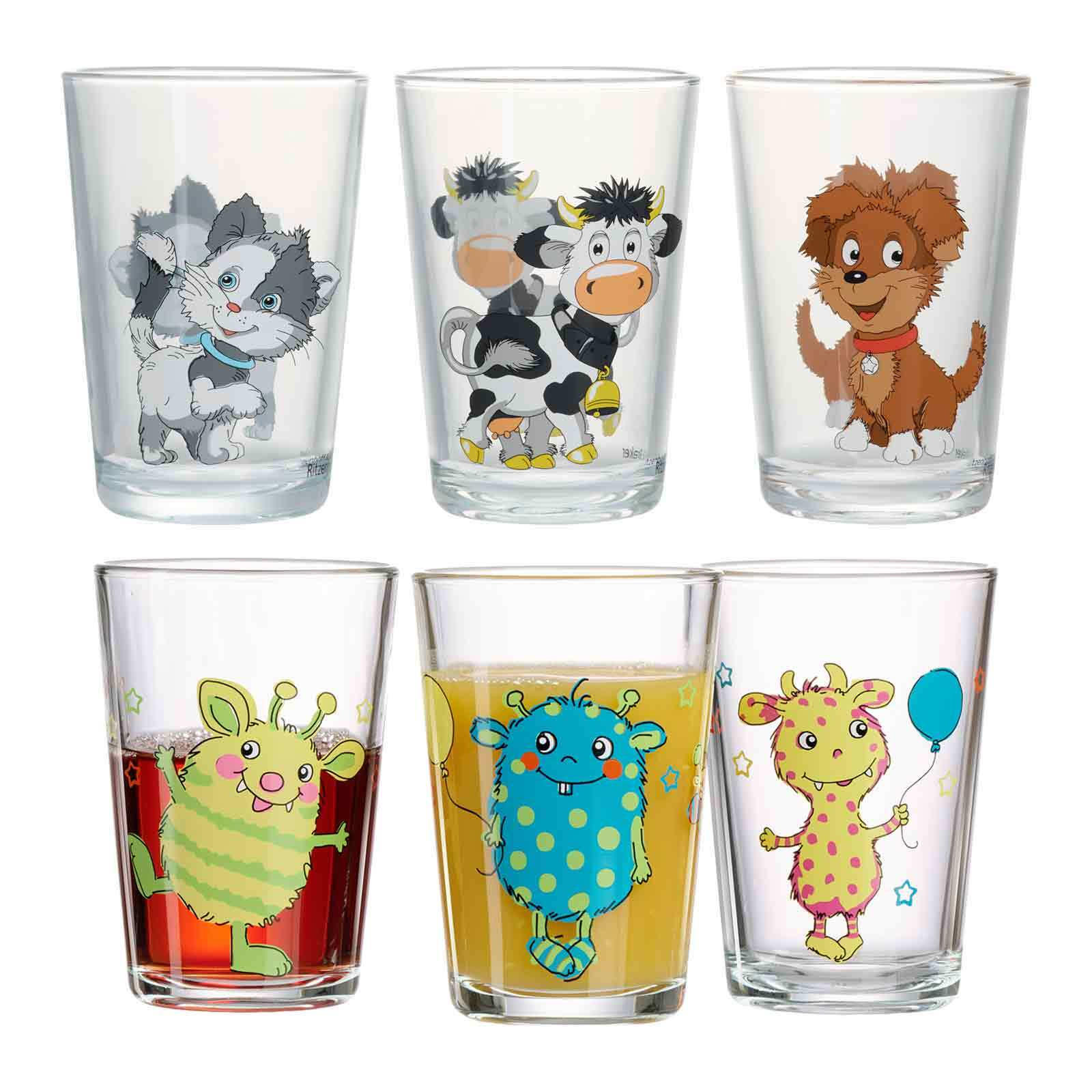 KINDERGLÄSER Hoftiere und Monsterchen bunt 205 ml 6er Set - Multicolor, Glas (0.205L) - Ritzenhoff Breker