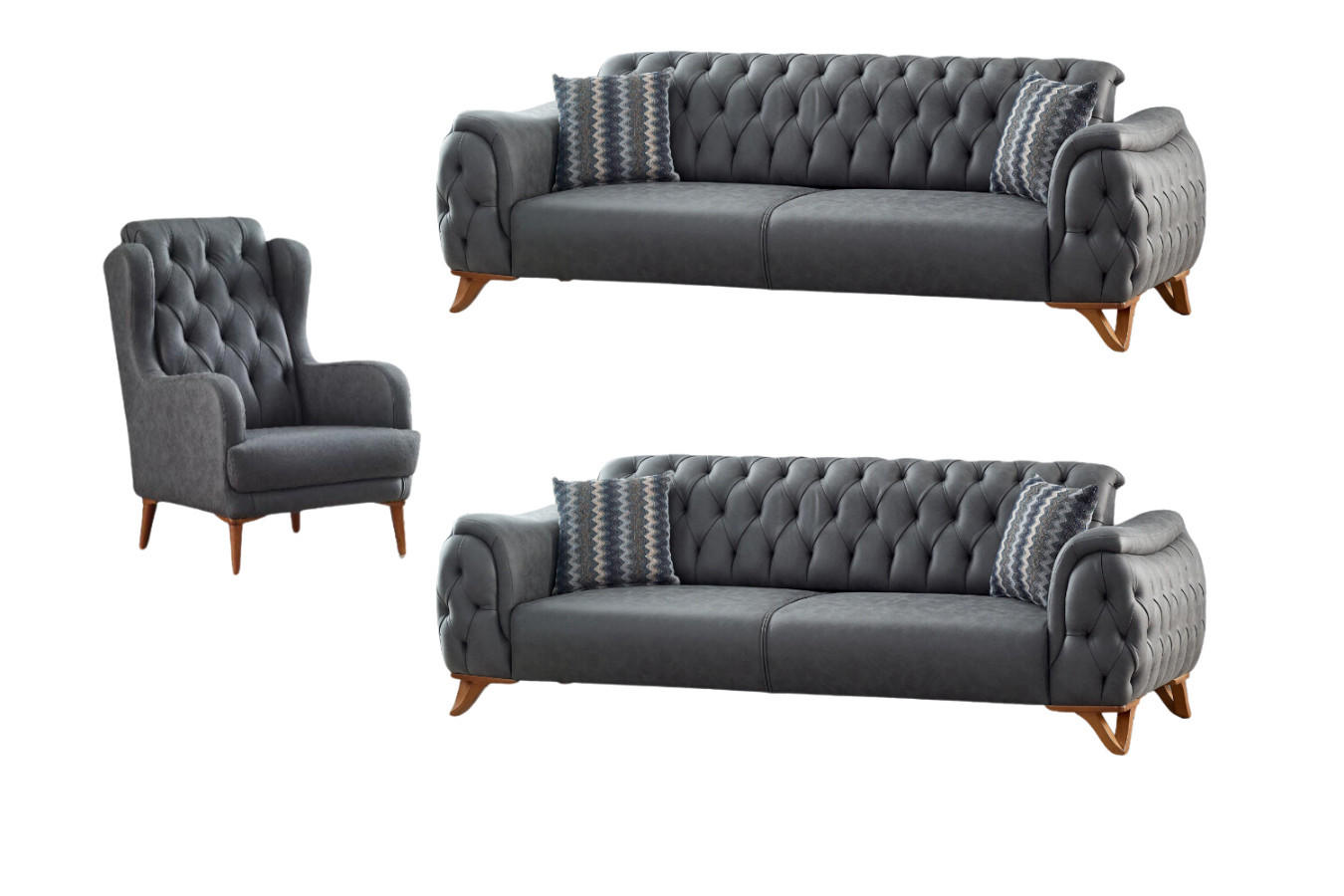 SITZGARNITUR Sigma Grau Grau Stellvariante:3+2+1 - Grau, Holz/Textil (240/85/90cm) - Villa Möbel