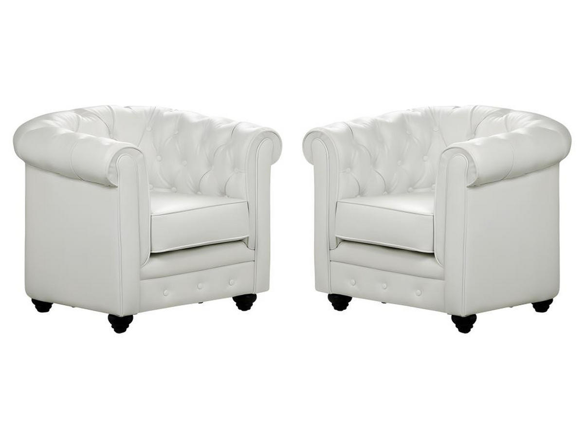SESSEL 2er-Set - Kunstleder - Weiß - CHESTERFIELD - Weiß, Leder (78/72/82cm) - Vente-Unique