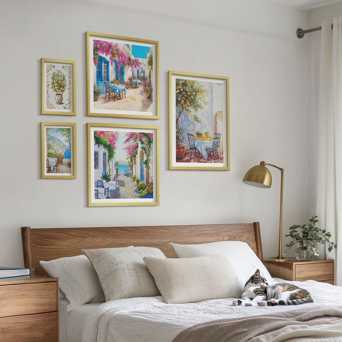BILDER SET 5er Set - 50x50 cm & 20x30 cm & 40x60 cm Goldrahmen - Berglandschaften mit einem Fluss - Goldfarben, Kunststoff (40/60cm) - TULUP