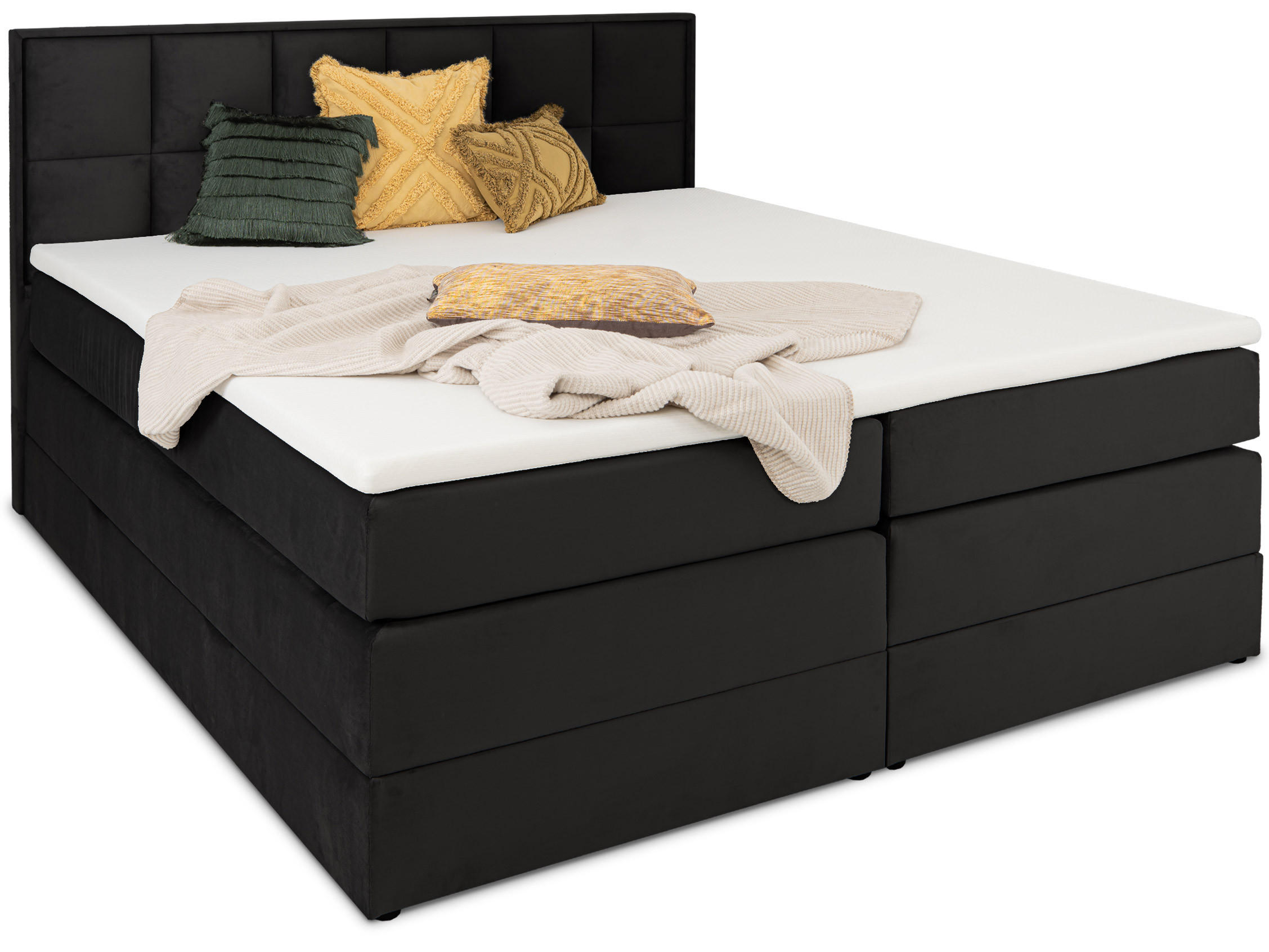 BOXSPRINGBETT Montreal schwarz 180/200 cm H2/H3 Samt - Schwarz, Textil (180/200cm) - wonello