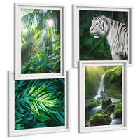 BILDER SET 4er Set - 50x50 cm & 40x60 cm Weißer Rahmen - Dschungel-Weißtiger-Wasserfall - Weiß, Kunststoff (50/50cm) - TULUP