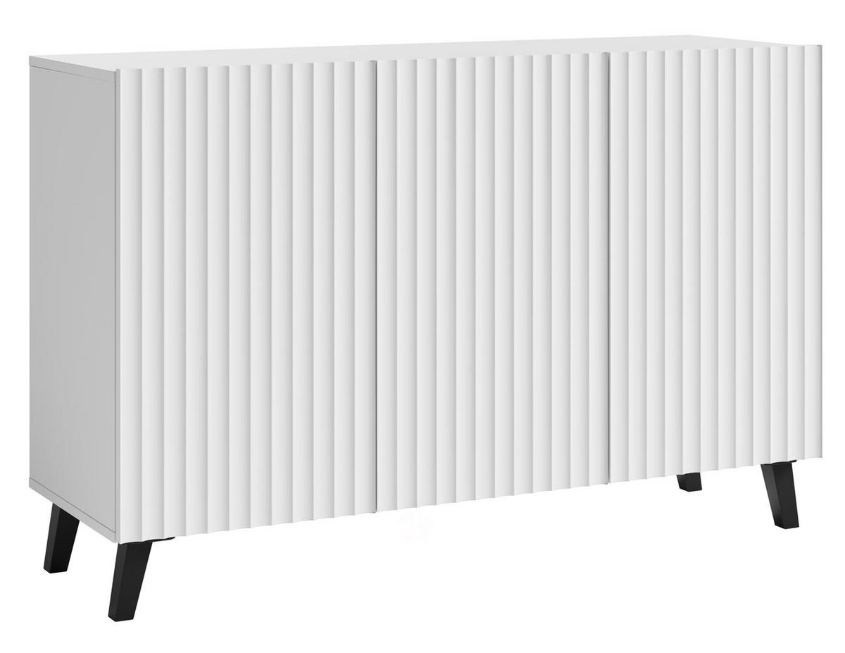 KOMMODE Phuket Weiß, gerillt 120 / 39 / 76 cm - Schwarz/Weiß, Holz/Holzwerkstoff (120/76/39cm) - Feldmann-Wohnen