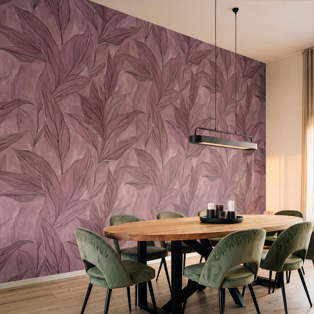 TAPETE - Blätter - Muster - Lila - 400x300 cm - Altrosa, Papier (400/300cm) - OnlyWow