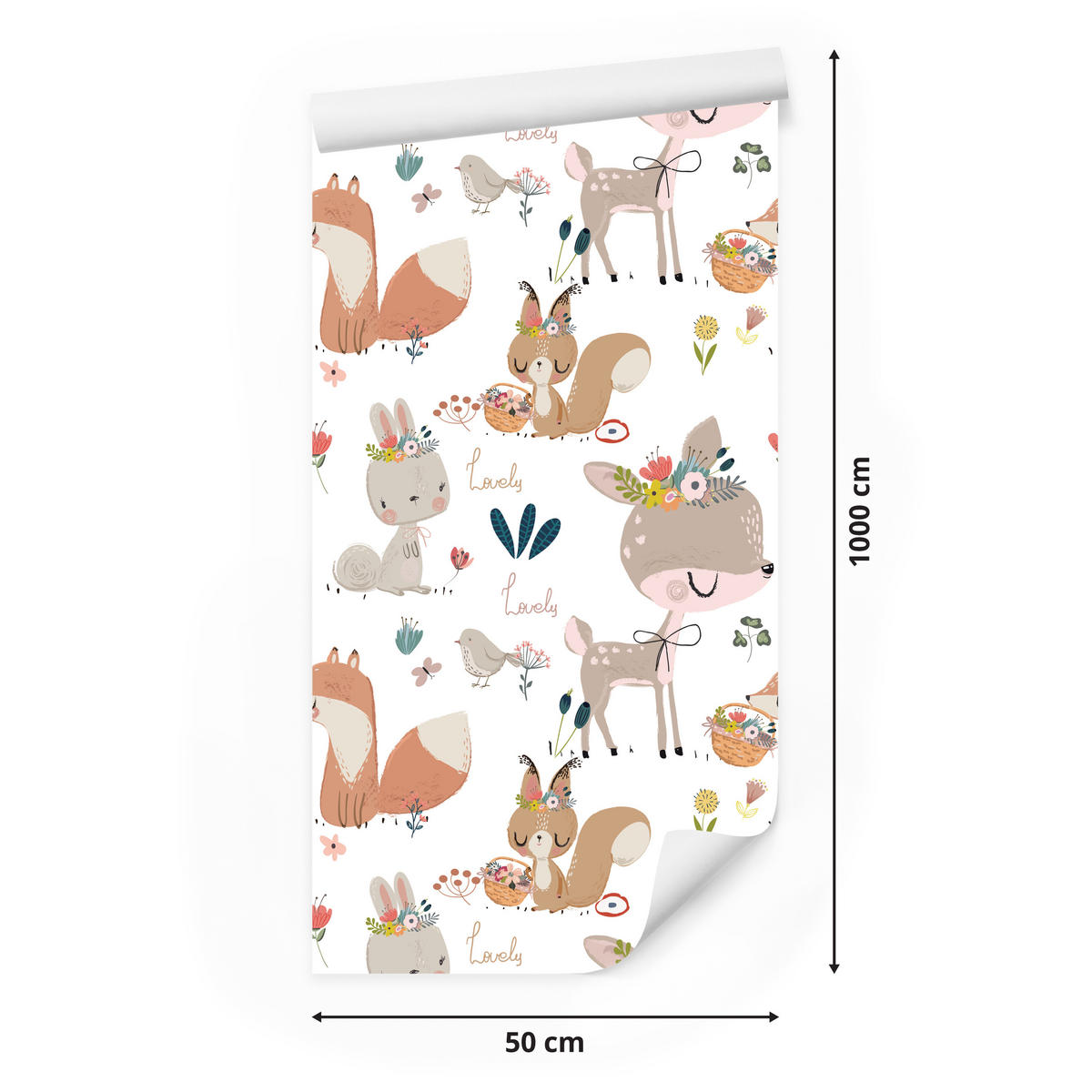 VLIESTAPETE Waldtiere und Blumen – Braun, Rosa, Grün, Weiß – 50x1000 cm - Braun/Rosa, Papier (50/1000cm) - Muralo