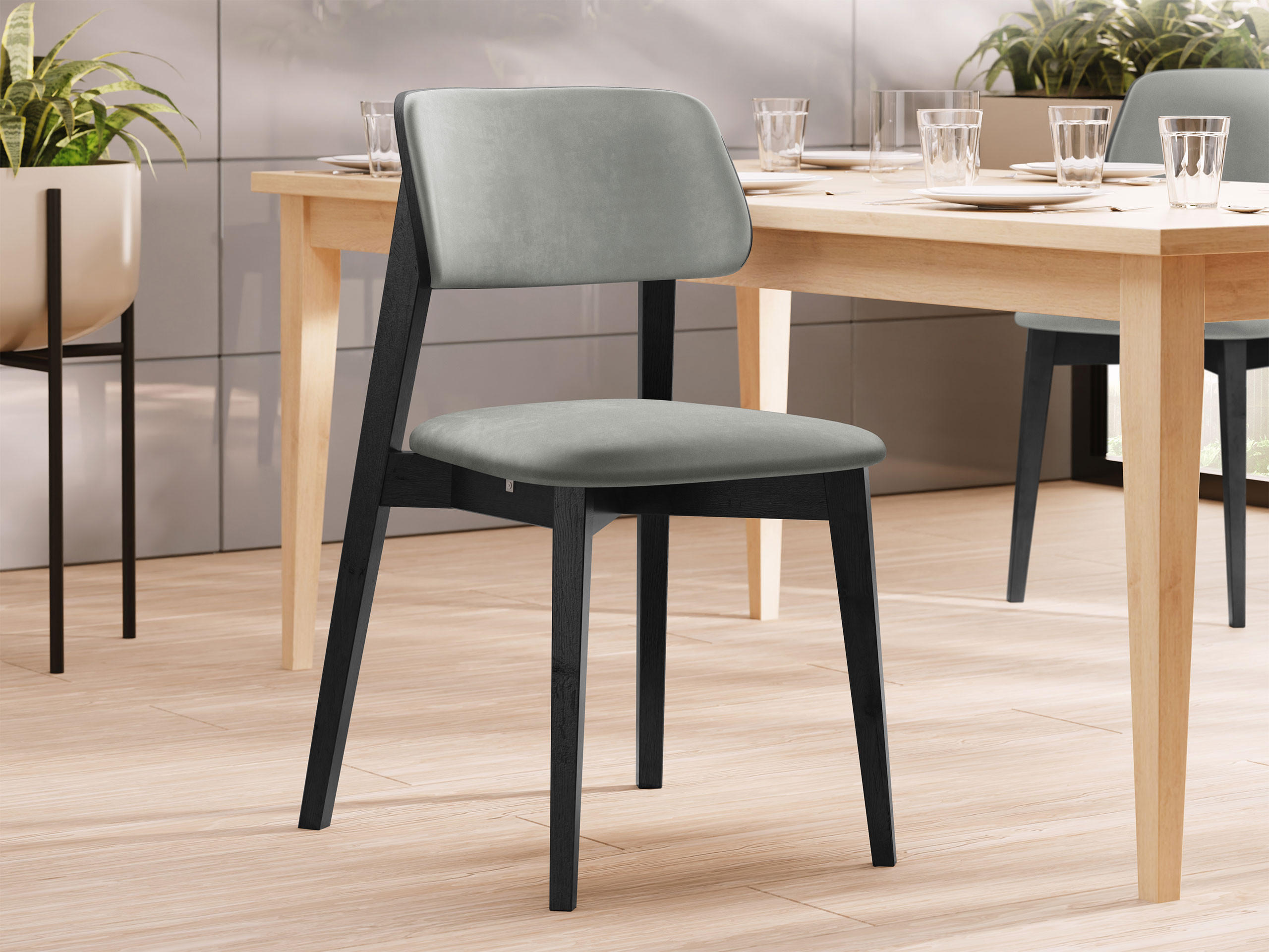 WOHNZIMMER STUHL KT63/C, Holzfarbe: Schwarz - Schwarz/Grau, Holz/Textil (47/80/49cm) - MIRJAN24