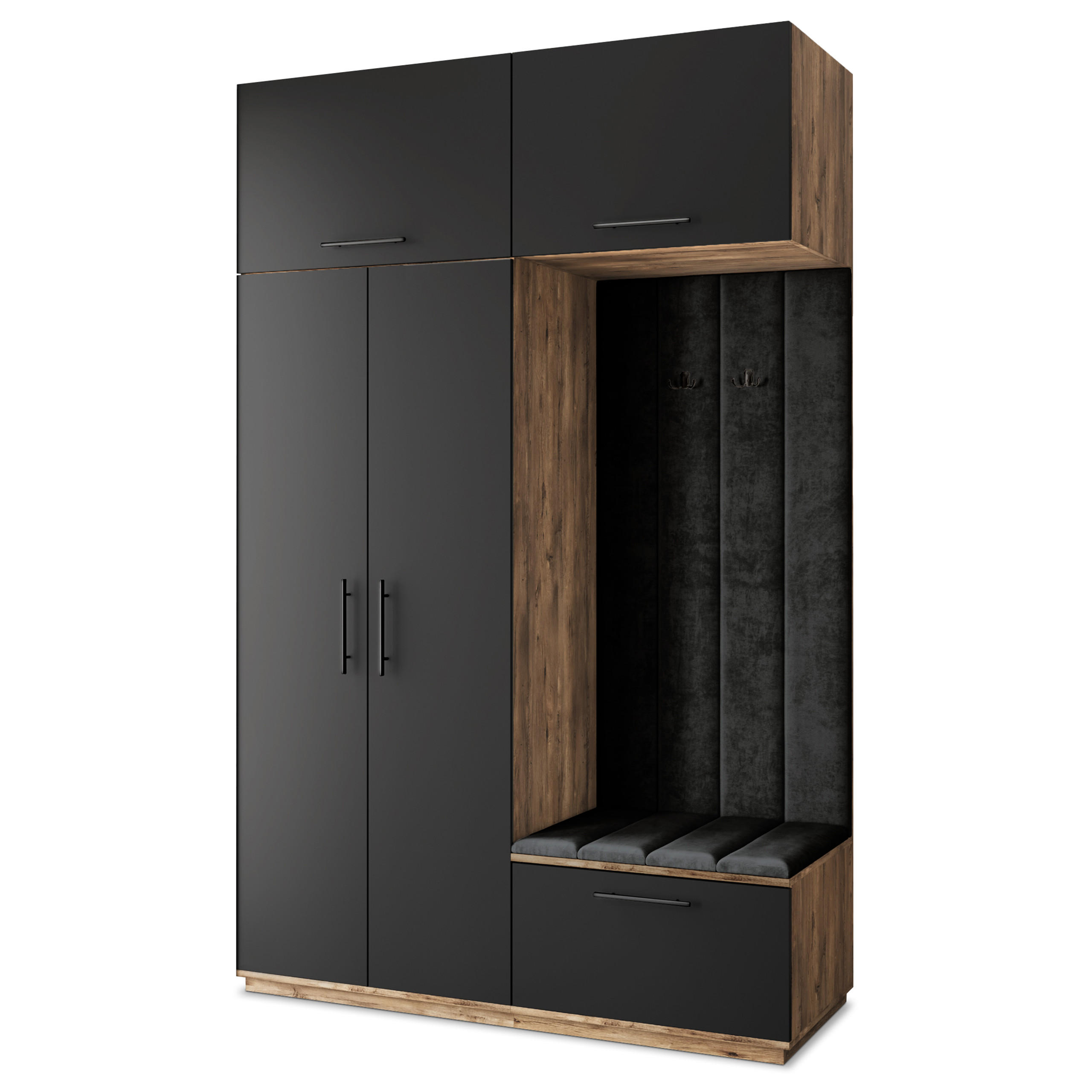 Masseno Garderobenschrank Eiche, Schwarz, Schwarz 150x240x60 cm