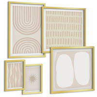BILDER SET 5er Set - 50x50 cm & 20x30 cm & 40x60 cm Goldrahmen - Abstrakte Boho-Musterformen - Goldfarben, Kunststoff (40/60cm) - TULUP