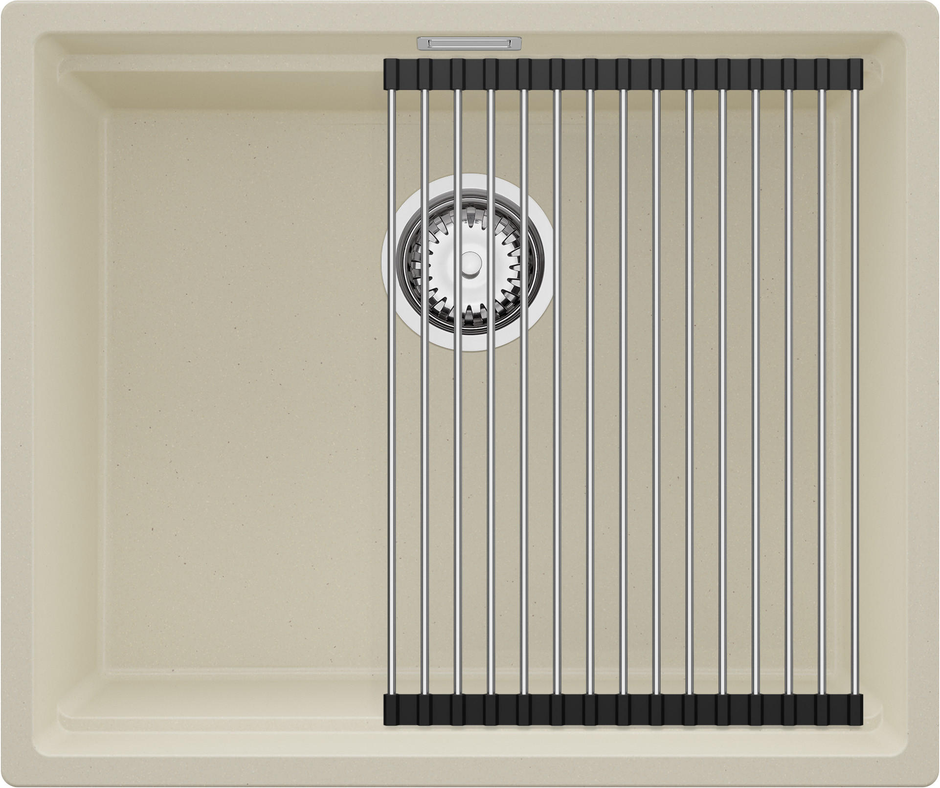 SPÜLBECKEN Praga Slim, 2-er set Beige 56/47 cm 1 Becken + Ablauf-Set + Aufrollbare Abtropffläche ab 60er Unterschrank - Chromfarben/Beige, Kunststoff (56/20/47cm) - Primagran