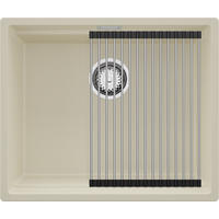 SPÜLBECKEN Praga Slim, 2-er set Beige 56/47 cm 1 Becken + Ablauf-Set + Aufrollbare Abtropffläche ab 60er Unterschrank - Chromfarben/Beige, Kunststoff (56/20/47cm) - Primagran