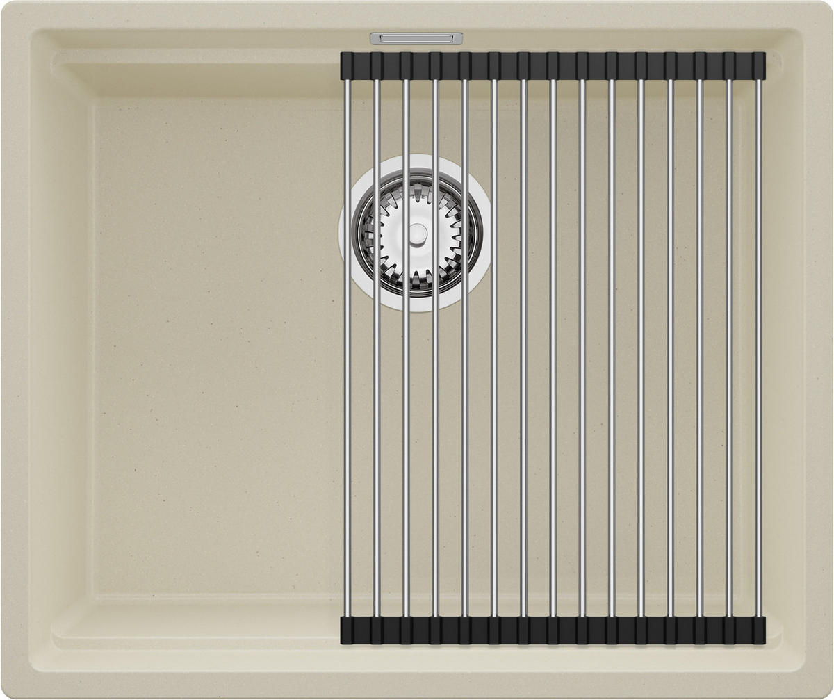 SPÜLBECKEN Praga Slim, 2-er set Beige 56/47 cm 1 Becken + Ablauf-Set + Aufrollbare Abtropffläche ab 60er Unterschrank - Chromfarben/Beige, Kunststoff (56/20/47cm) - Primagran