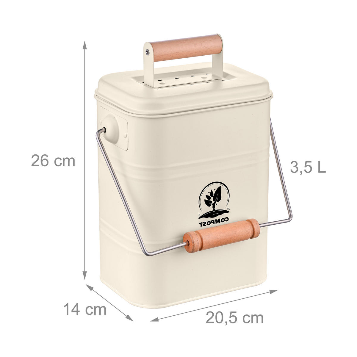 KÜCHEN-KOMPOSTEIMER - Creme, Holz/Textil (15.5/26/20cm) - Relaxdays