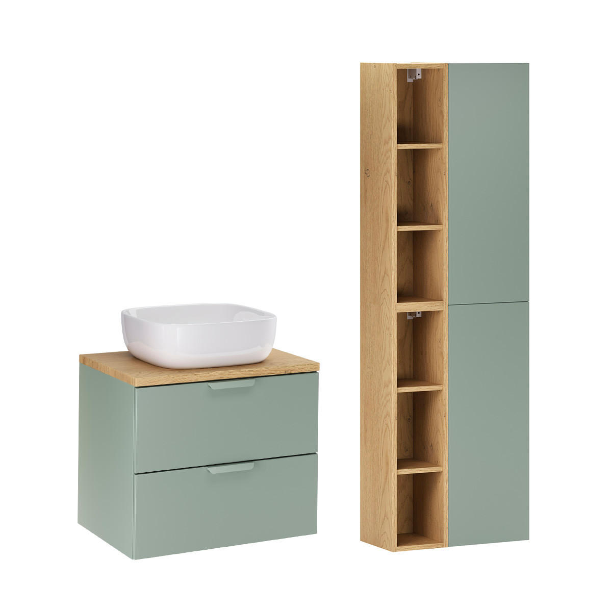 BADMÖBEL 60.6cm Oria 2er-Set Grün - Grün, Holzwerkstoff (60.6/50/46.5cm) - Petits-meubles