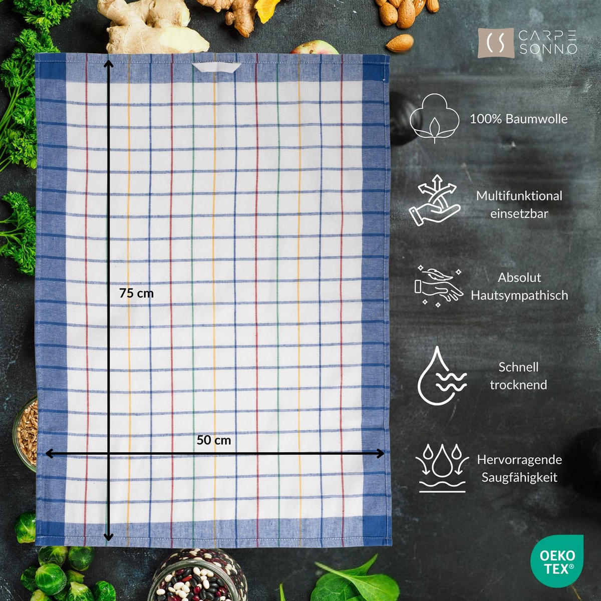 GESCHIRRTÜCHER 50x70 cm im 10er Set aus 100% Baumwolle, Küchentücher Bunt - Multicolor, Textil (50/70cm) - Carpe Sonno