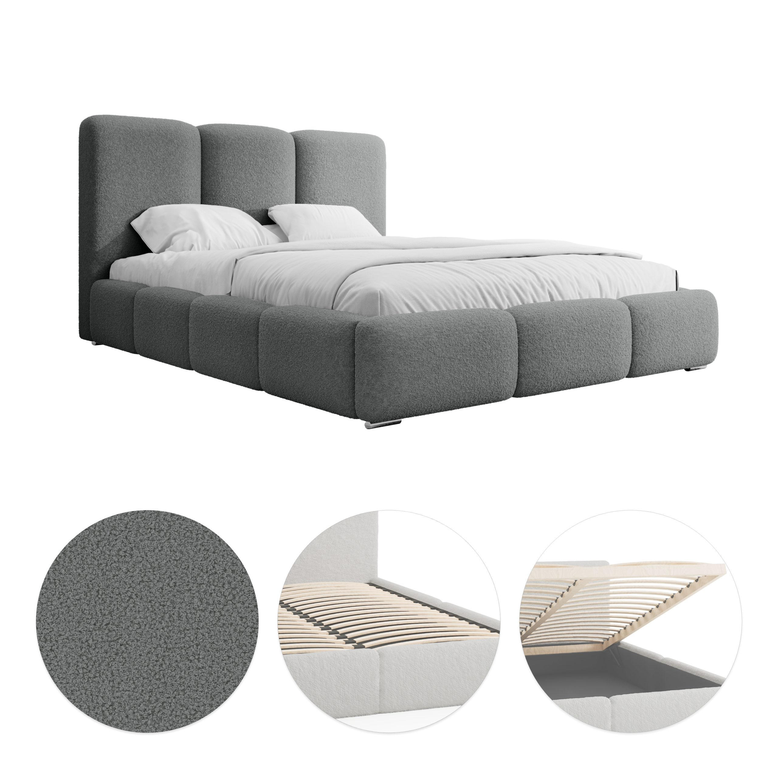 POLSTERBETT Doppelbett Kestle 160x200 cm Dunkelgrau - Dunkelgrau, Textil (160/200cm) - Fedve