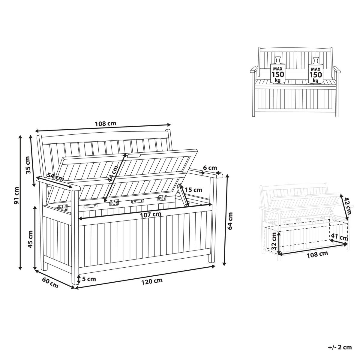 GARTENBANK Akazienholz dunkelbraun mit Stauraum Auflage hellgrau Sovana 120 cm - Hellgrau/Braun, Holz (120/91/60cm) - Beliani