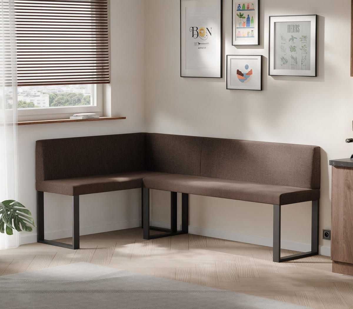 ECKBANK links SANA U Webstoff glatt, 142/196 cm Braun - Braun, Textil/Metall (142/196cm) - Idohome